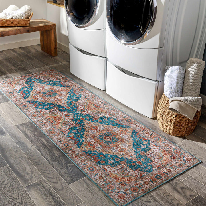 Eglinton Blue And Rust Traditional Style Area Rug - The Rug Decor