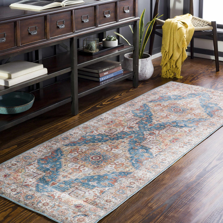 Eglinton Blue And Rust Traditional Style Area Rug - The Rug Decor