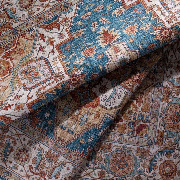 Eglinton Blue And Rust Traditional Style Area Rug - The Rug Decor