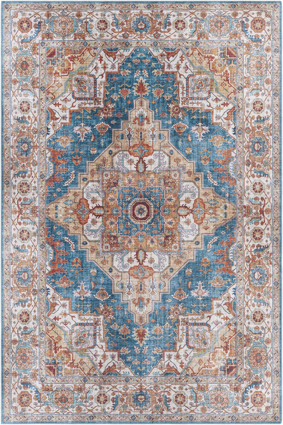 Eglinton Blue And Rust Traditional Style Area Rug - The Rug Decor