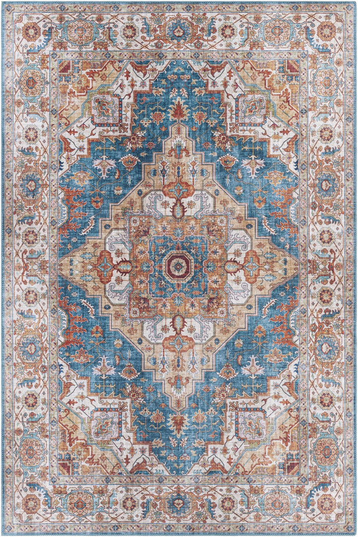 Eglinton Blue And Rust Traditional Style Area Rug - The Rug Decor