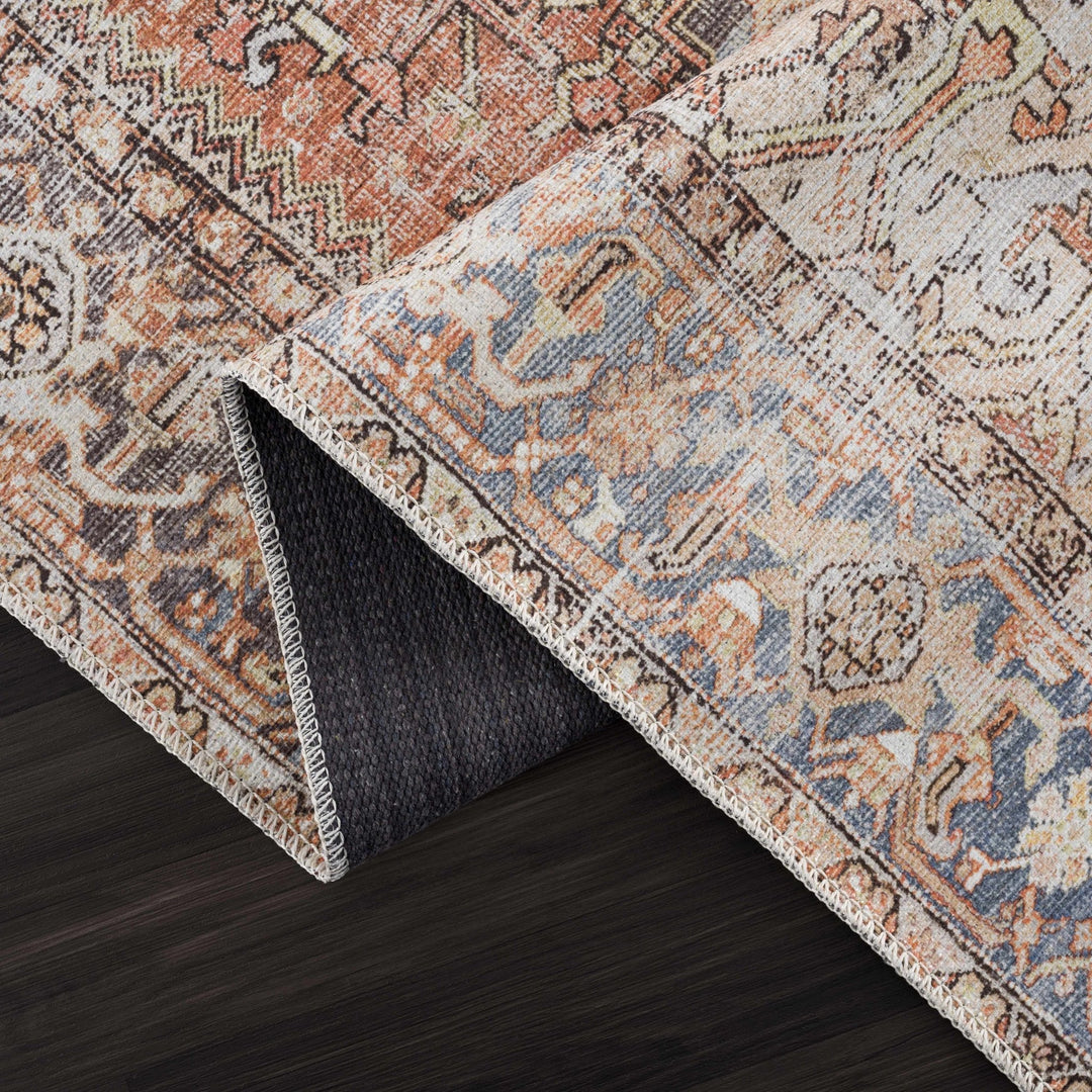 Eira Traditional Distressed Rust And Gray Washable Rug - The Rug Decor