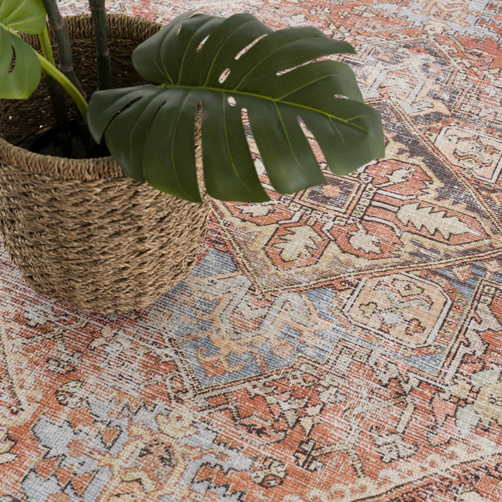 Eira Traditional Distressed Rust And Gray Washable Rug - The Rug Decor