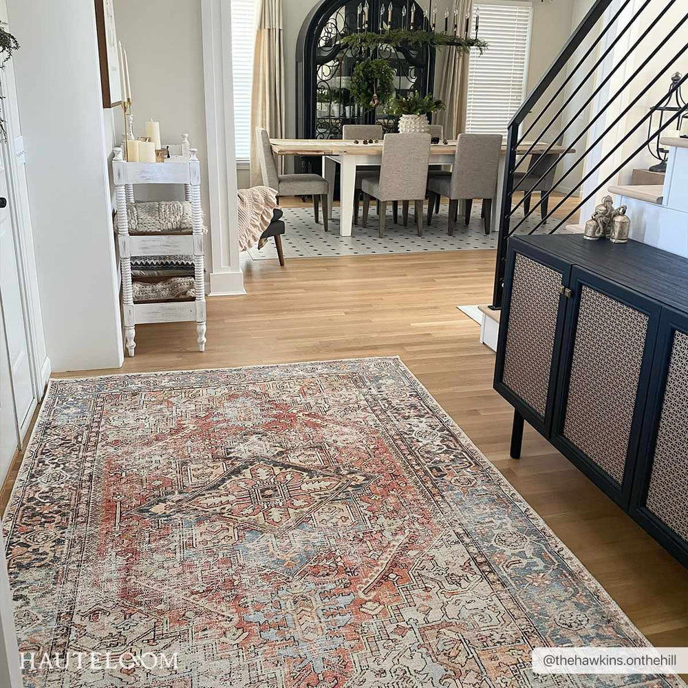 Eira Traditional Distressed Rust And Gray Washable Rug - The Rug Decor