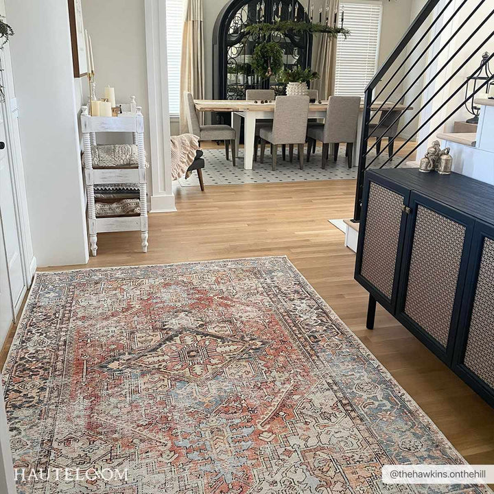 Eira Traditional Distressed Rust And Gray Washable Rug - The Rug Decor
