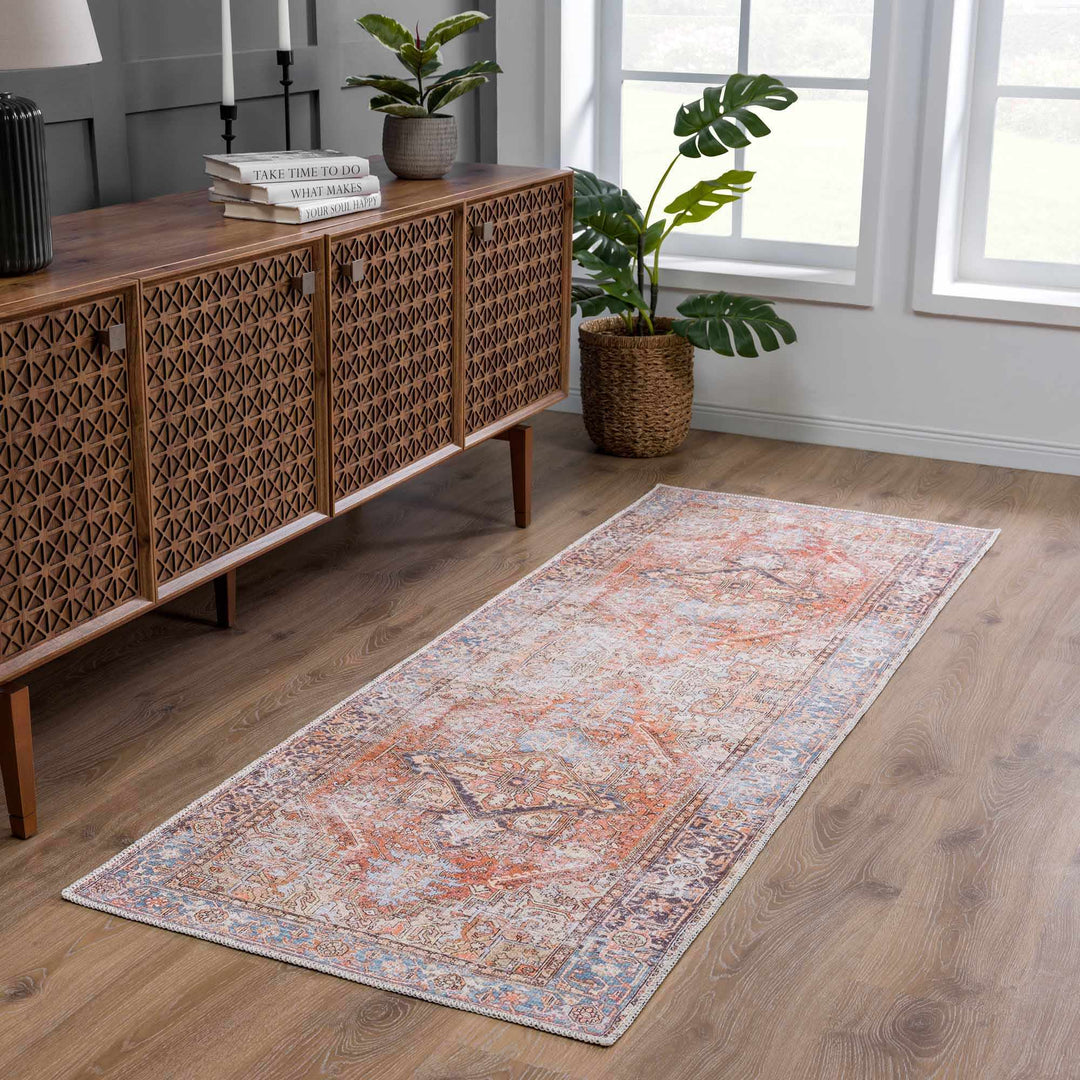 Eira Traditional Distressed Rust And Gray Washable Rug - The Rug Decor