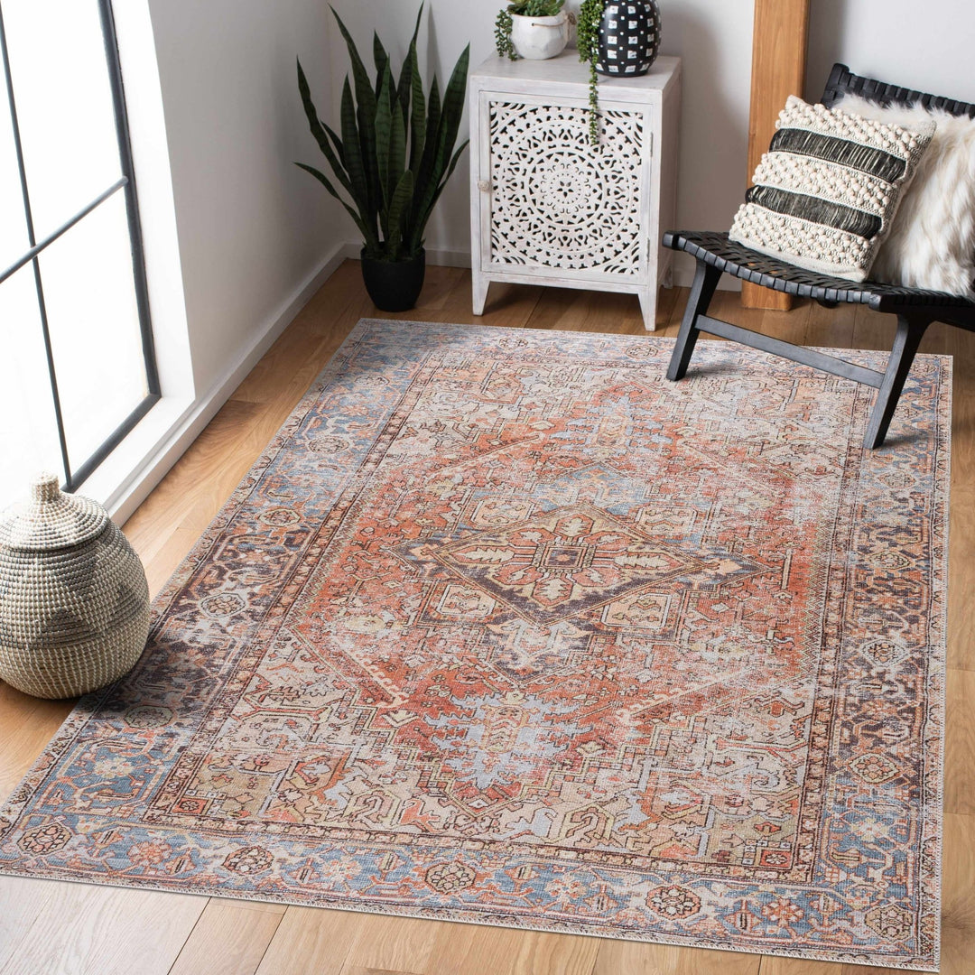 Eira Traditional Distressed Rust And Gray Washable Rug - The Rug Decor