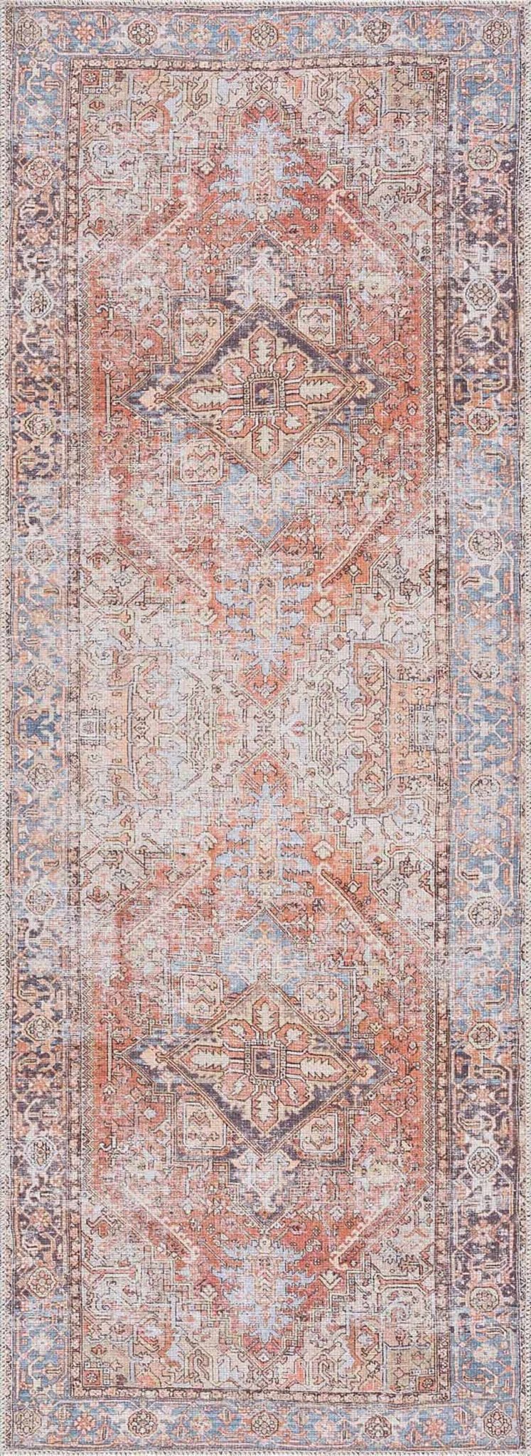 Eira Traditional Distressed Rust And Gray Washable Rug - The Rug Decor