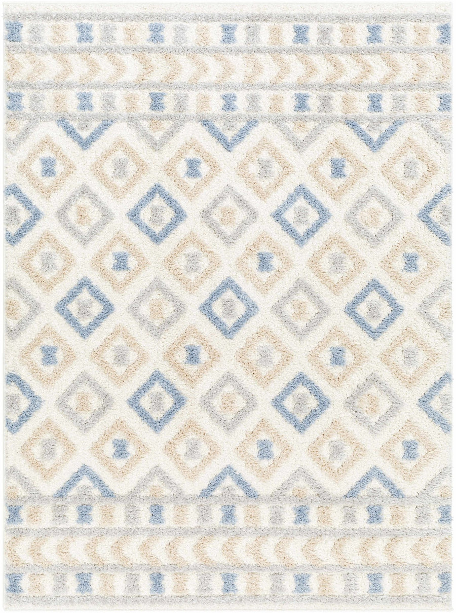 Eivin Modern Geometrical Design Beige And Blue Area Rug - The Rug Decor