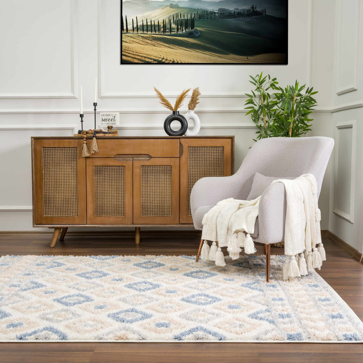Eivin Modern Geometrical Design Beige And Blue Area Rug - The Rug Decor