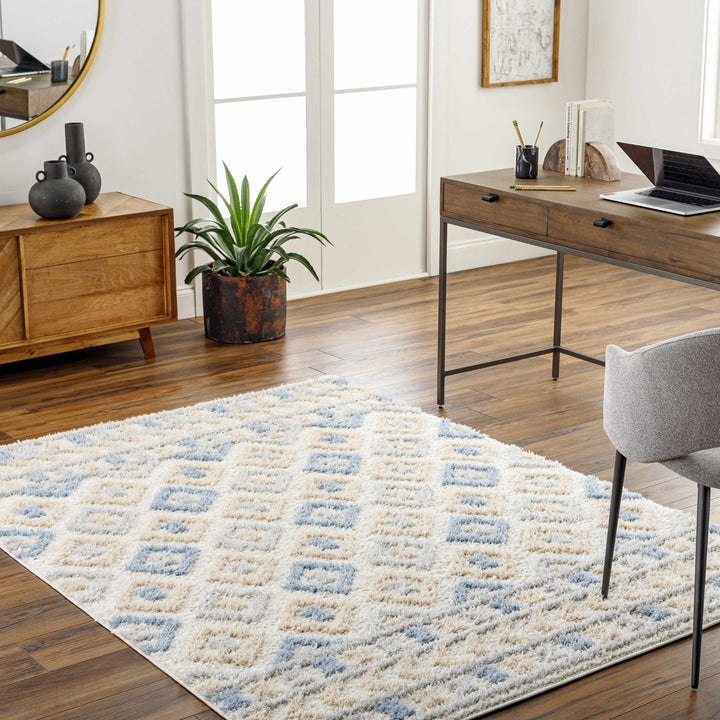 Eivin Modern Geometrical Design Beige And Blue Area Rug - The Rug Decor
