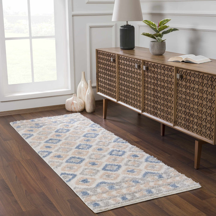 Eivin Modern Geometrical Design Beige And Blue Area Rug - The Rug Decor
