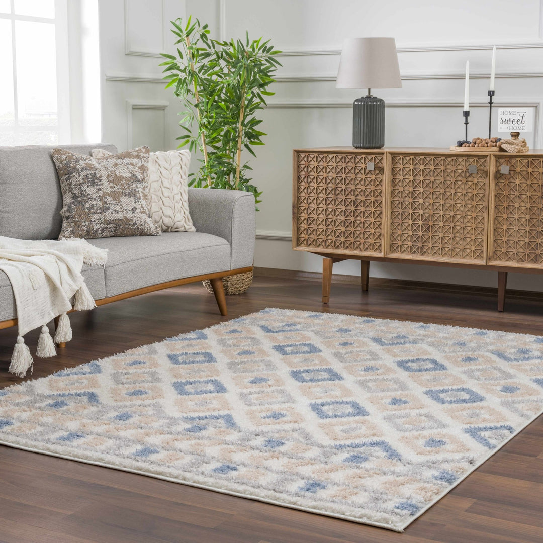 Eivin Modern Geometrical Design Beige And Blue Area Rug - The Rug Decor