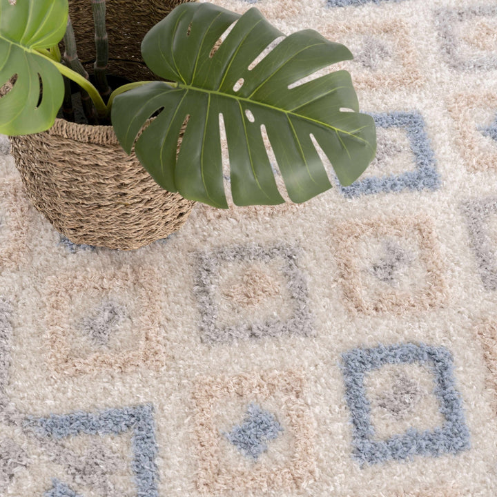 Eivin Modern Geometrical Design Beige And Blue Area Rug - The Rug Decor