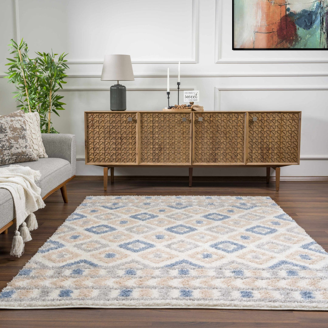 Eivin Modern Geometrical Design Beige And Blue Area Rug - The Rug Decor