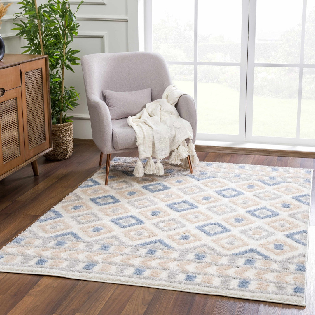 Eivin Modern Geometrical Design Beige And Blue Area Rug - The Rug Decor