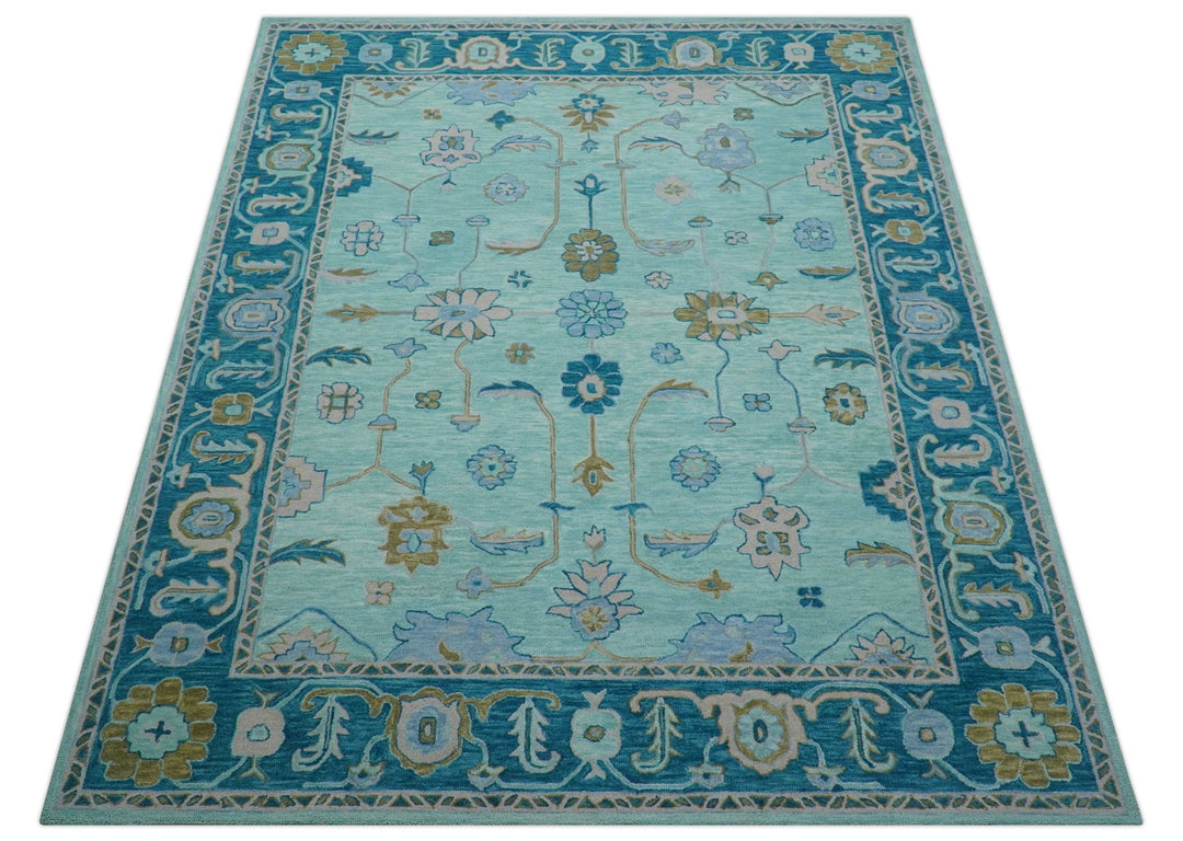 Elaine Custom Made Blue Traditional Oushak Hand Tufted Wool Rug - The Rug Decor
