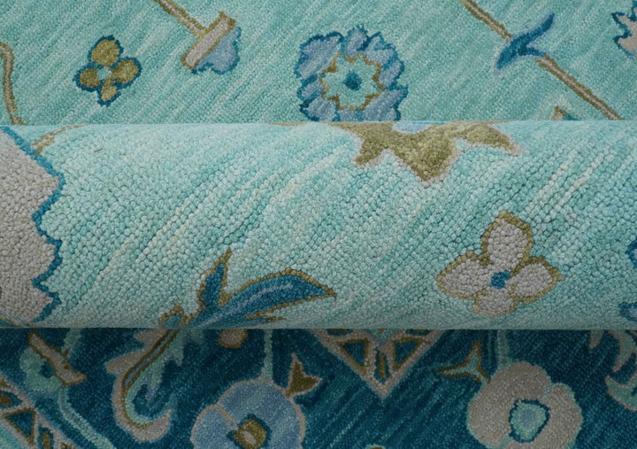 Elaine Custom Made Blue Traditional Oushak Hand Tufted Wool Rug - The Rug Decor