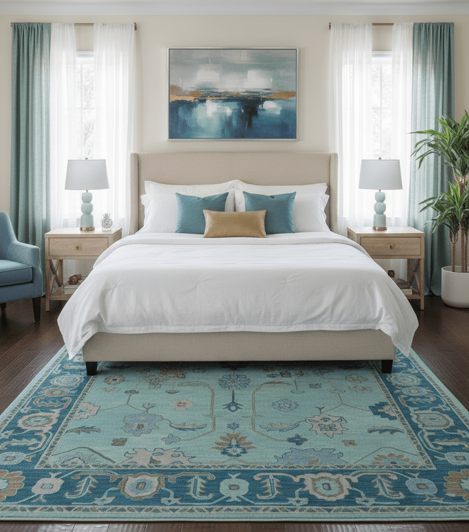 Elaine Custom Made Blue Traditional Oushak Hand Tufted Wool Rug - The Rug Decor