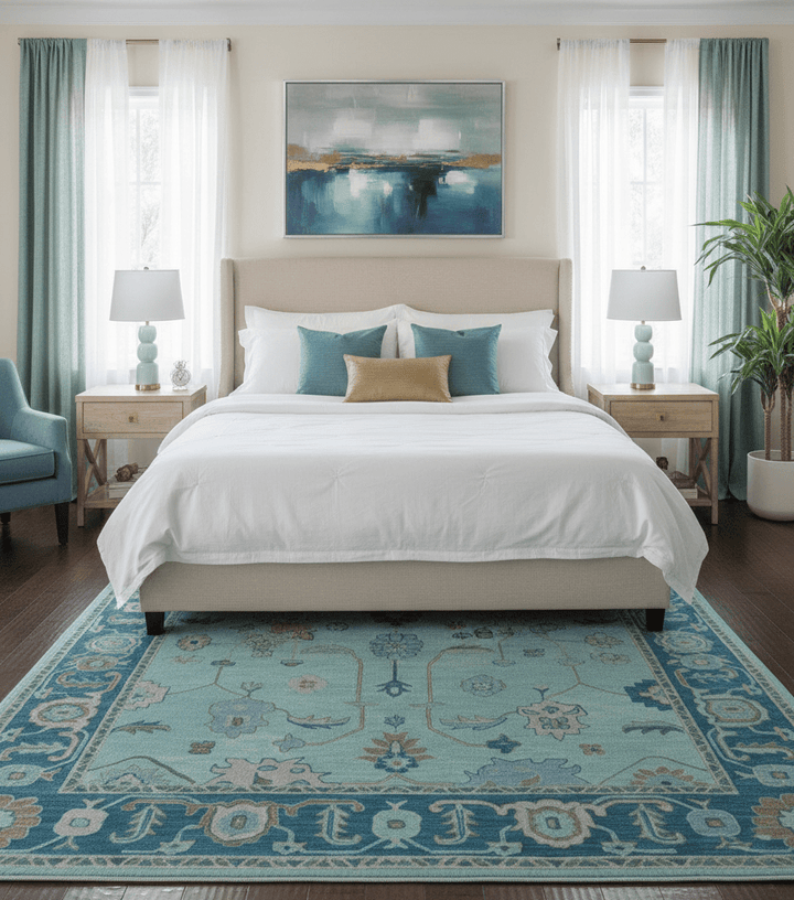 Elaine Custom Made Blue Traditional Oushak Hand Tufted Wool Rug - The Rug Decor