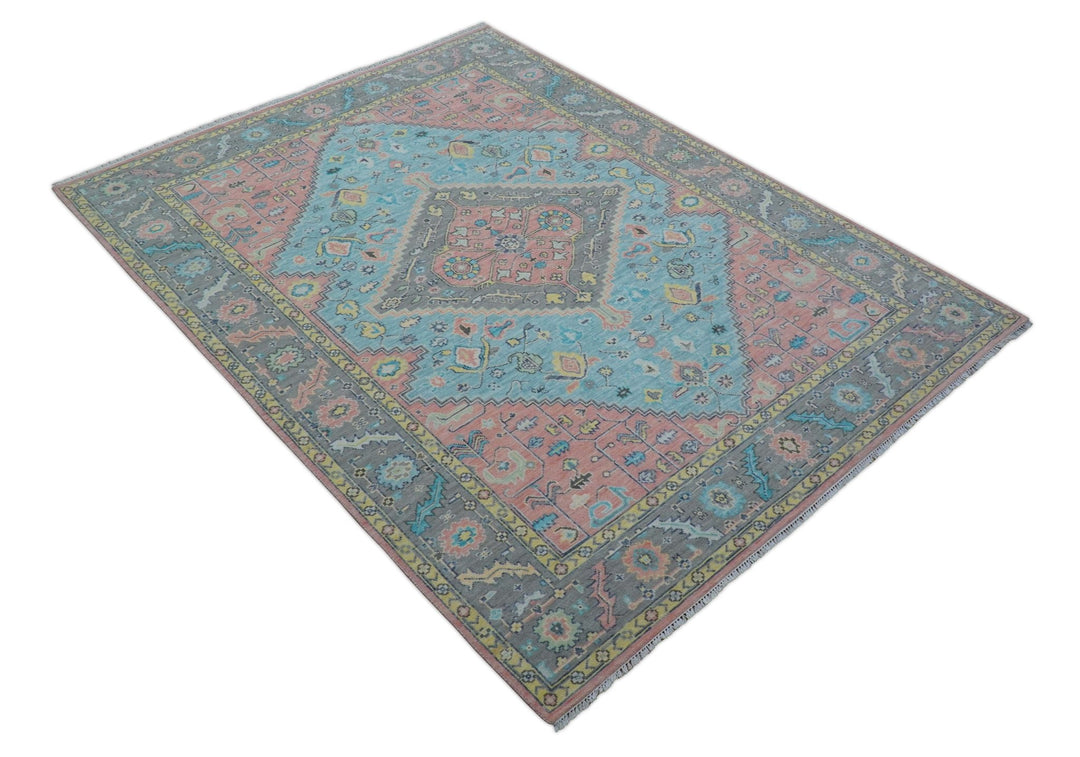 Eliane Custom Made Traditional Style Pink And Blue Hand Knotted Wool Area Rug - The Rug Decor
