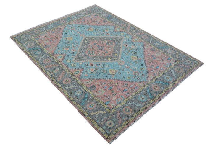 Eliane Custom Made Traditional Style Pink And Blue Hand Knotted Wool Area Rug - The Rug Decor