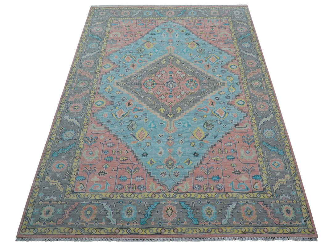 Eliane Custom Made Traditional Style Pink And Blue Hand Knotted Wool Area Rug - The Rug Decor