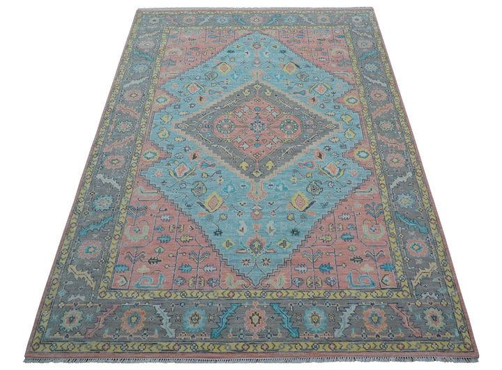 Eliane Custom Made Traditional Style Pink And Blue Hand Knotted Wool Area Rug - The Rug Decor