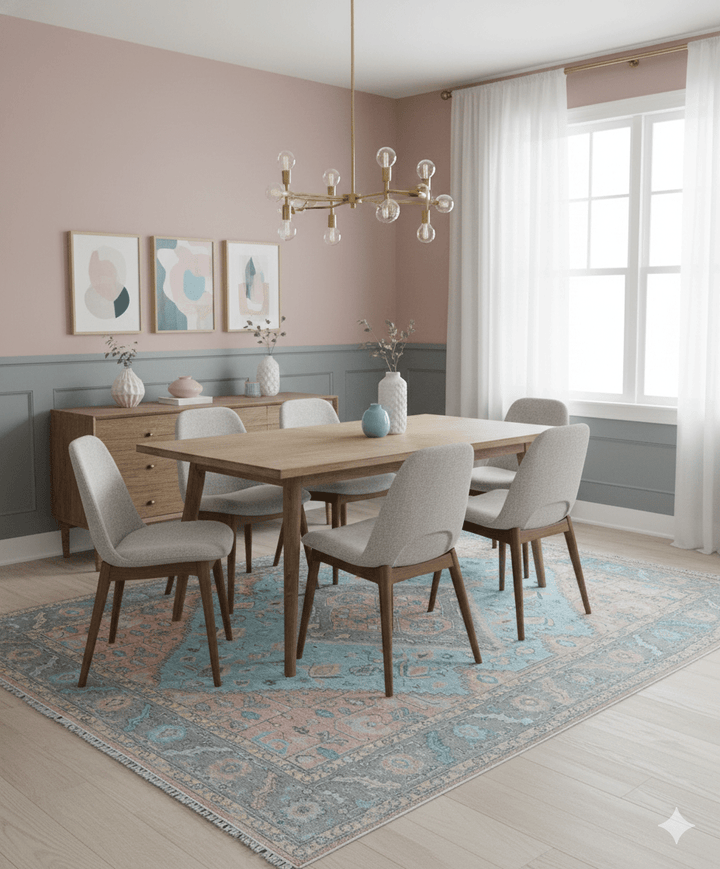 Eliane Custom Made Traditional Style Pink And Blue Hand Knotted Wool Area Rug - The Rug Decor