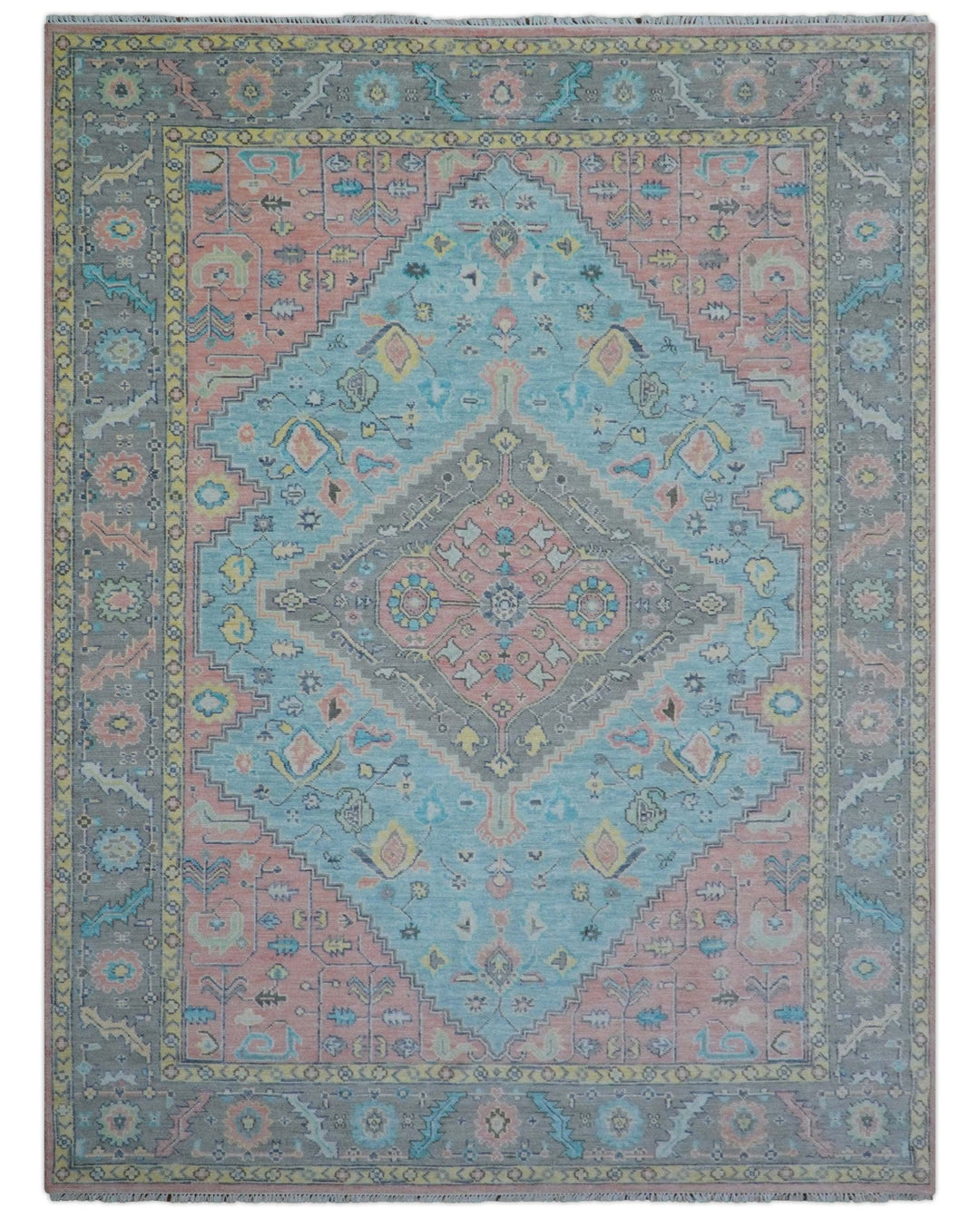 Eliane Custom Made Traditional Style Pink And Blue Hand Knotted Wool Area Rug - The Rug Decor