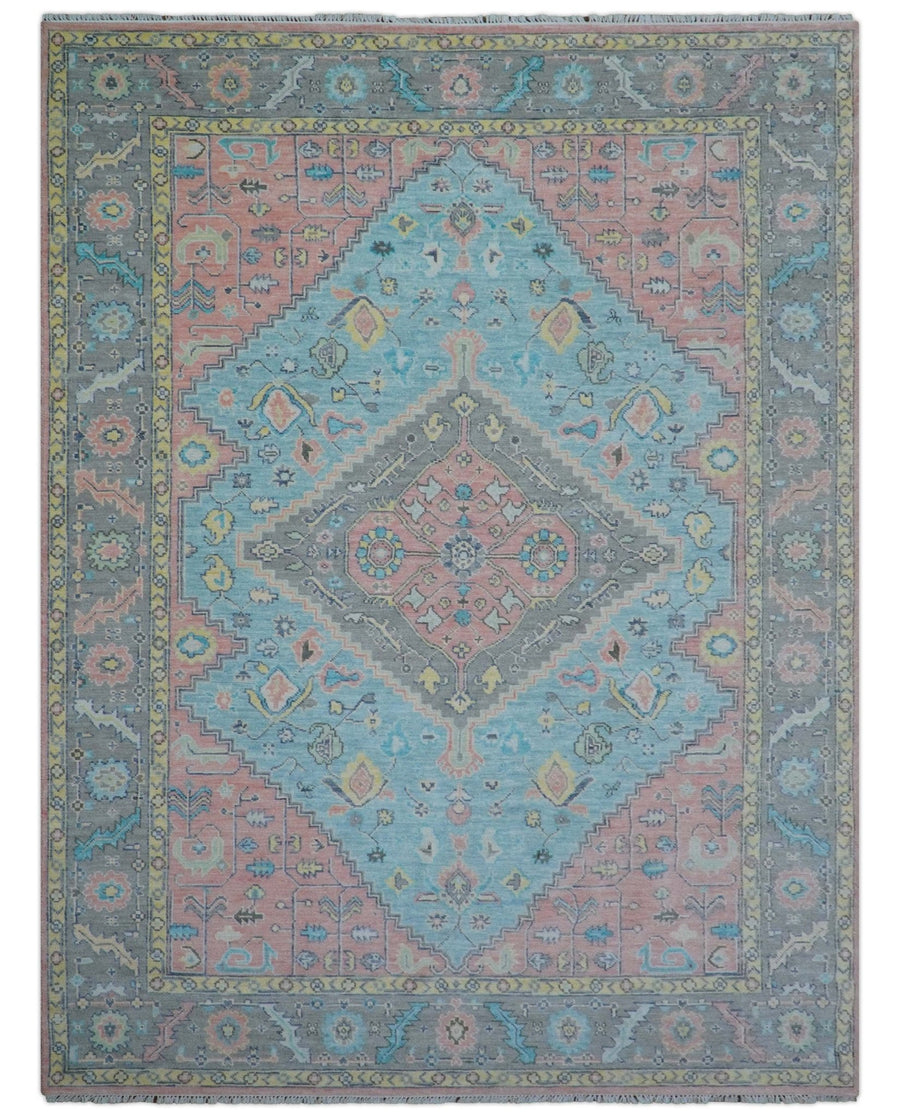 Eliane Custom Made Traditional Style Pink And Blue Hand Knotted Wool Area Rug - The Rug Decor
