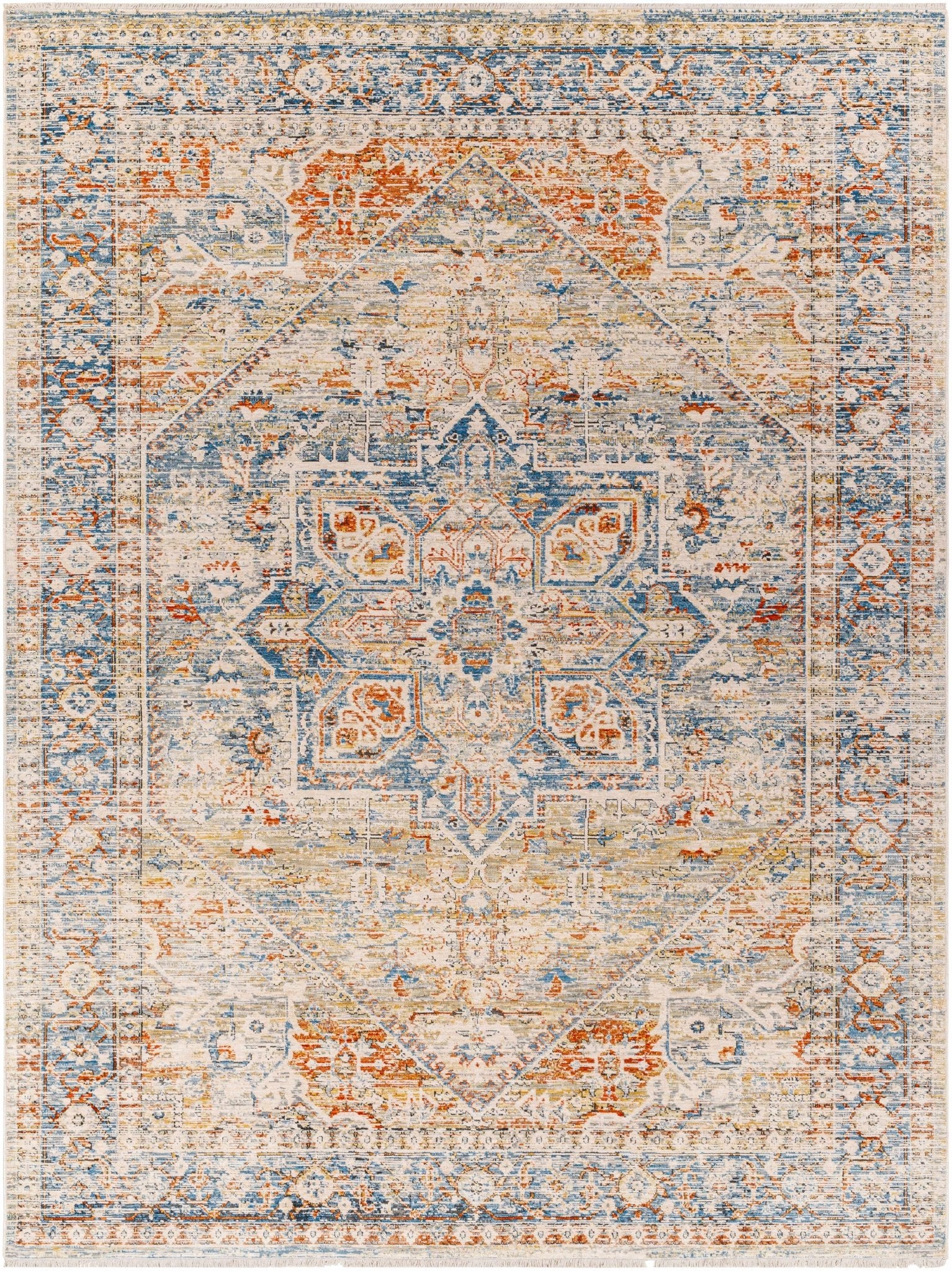 Elita Traditional Blue And Rust Area Rug