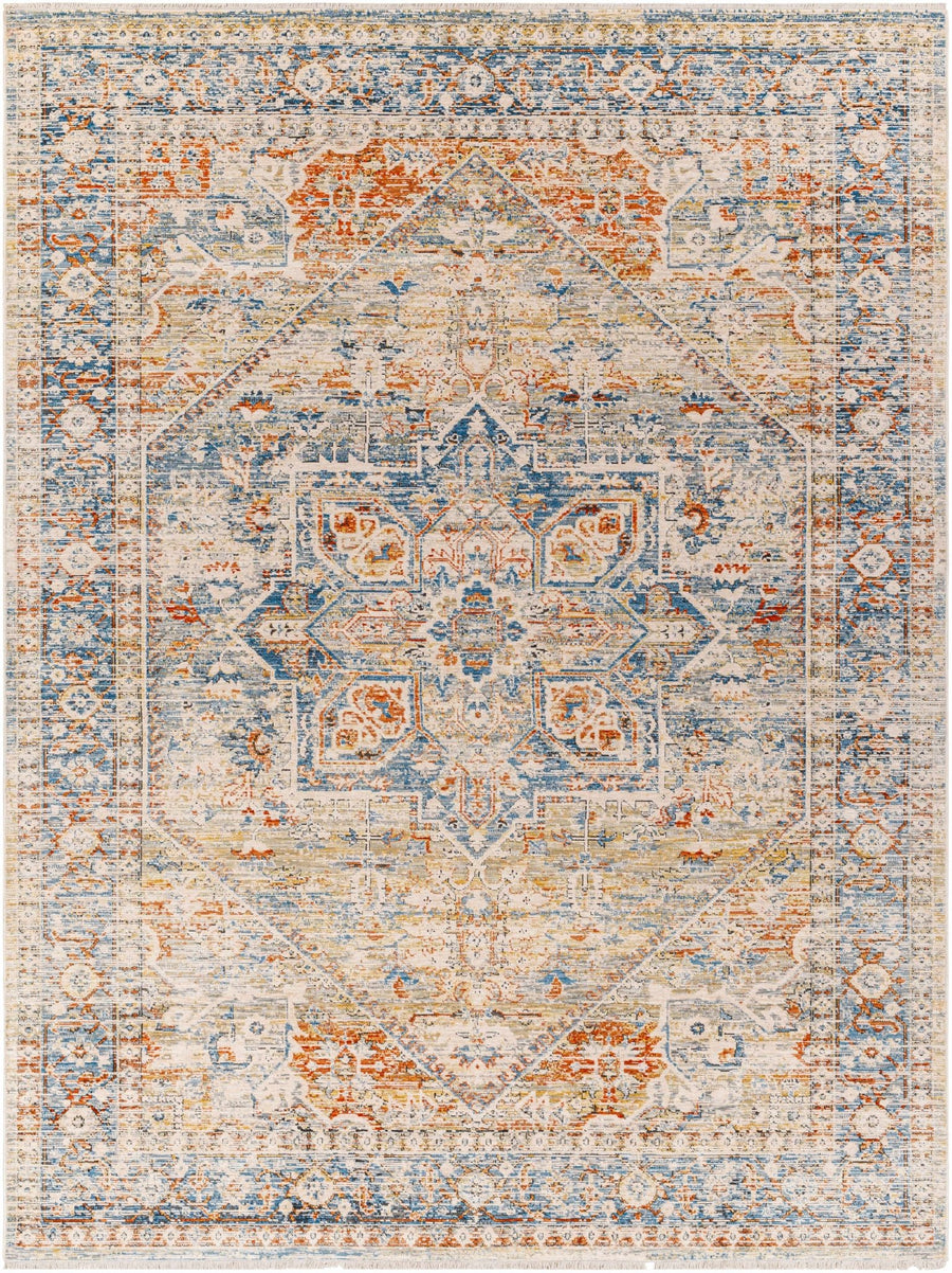 Elita Traditional Blue And Rust Area Rug - The Rug Decor