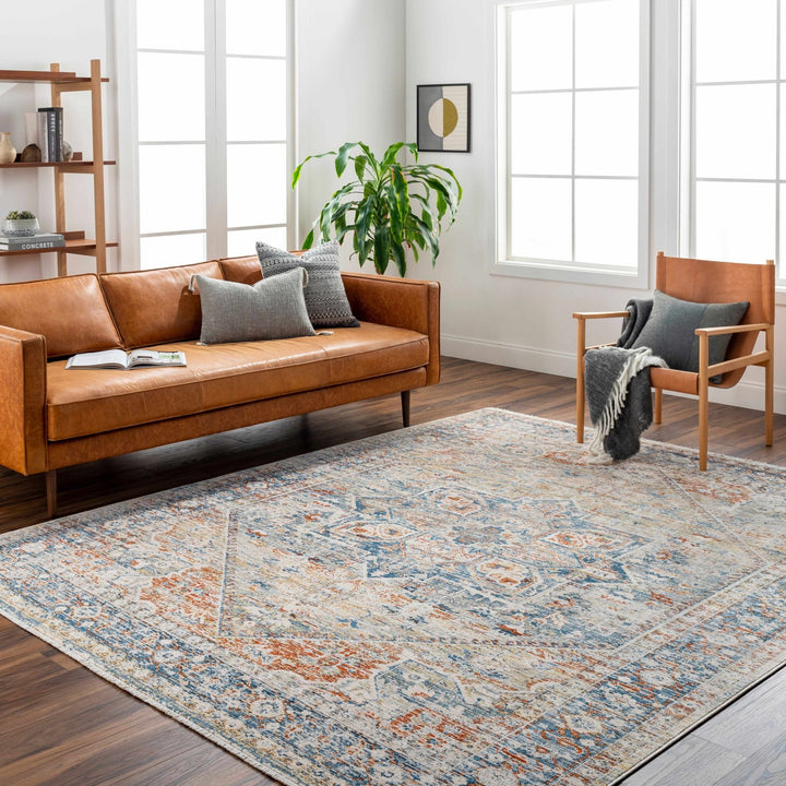 Elita Traditional Blue And Rust Area Rug - The Rug Decor