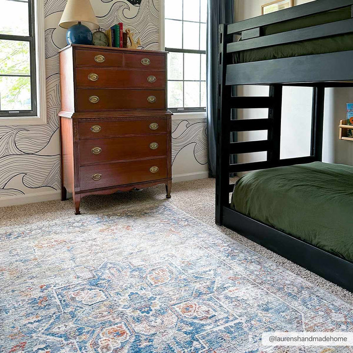 Elita Traditional Blue And Rust Area Rug - The Rug Decor