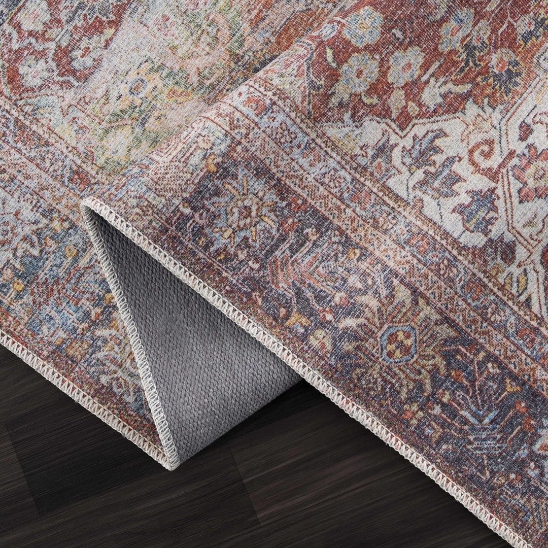 Elki Traditional Rust And Gray Washable Area Rug - The Rug Decor
