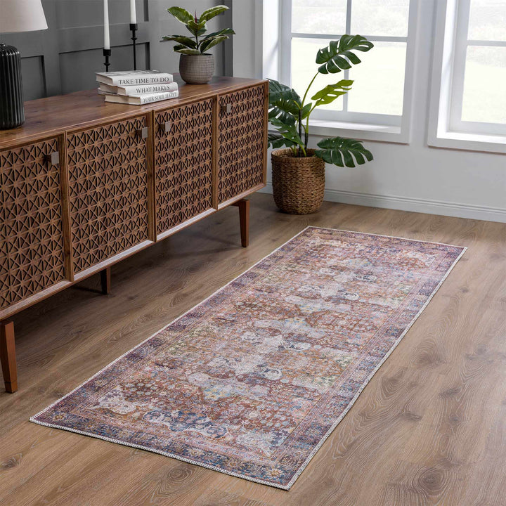 Elki Traditional Rust And Gray Washable Area Rug - The Rug Decor