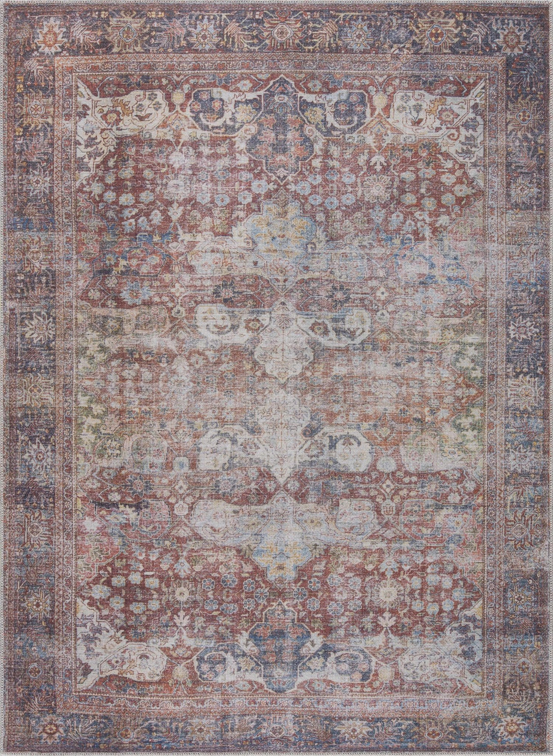 Elki Traditional Rust And Gray Washable Area Rug - The Rug Decor