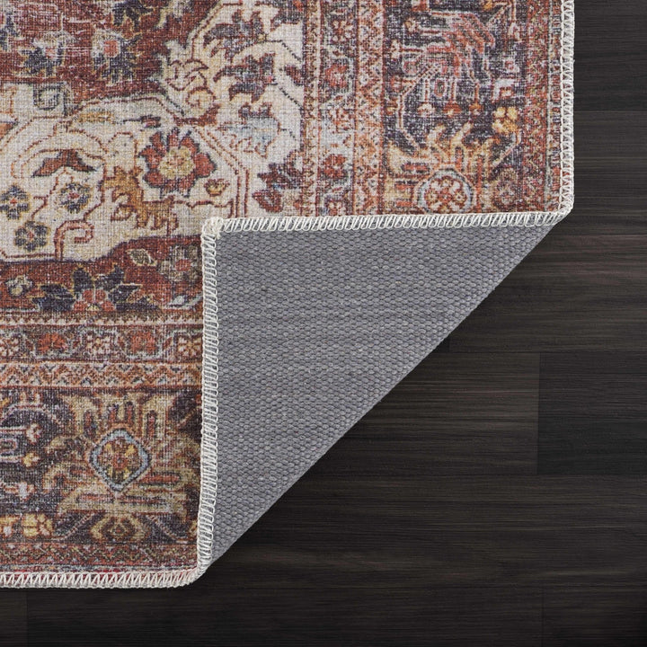 Elki Traditional Rust And Gray Washable Area Rug - The Rug Decor