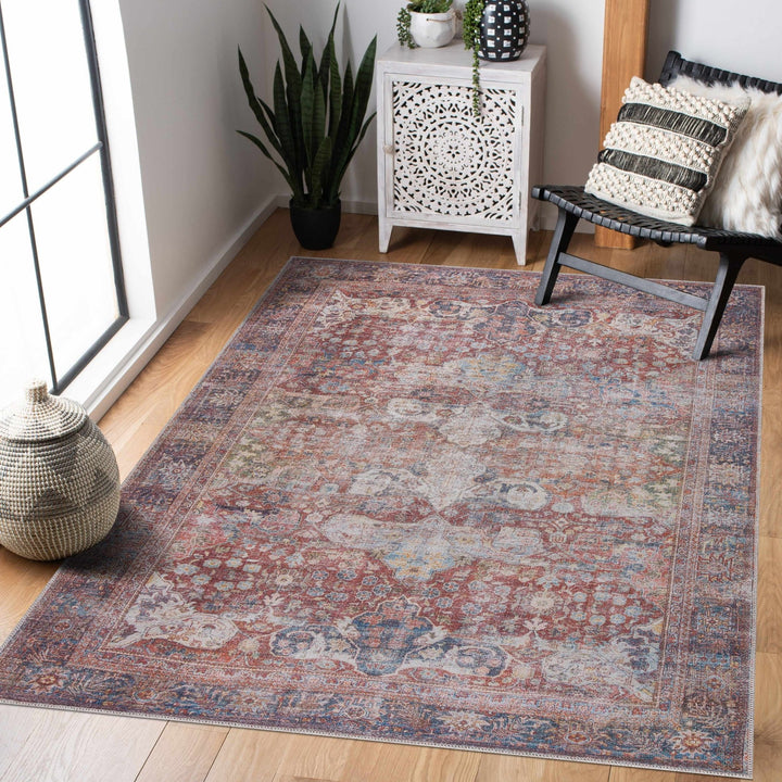Elki Traditional Rust And Gray Washable Area Rug - The Rug Decor