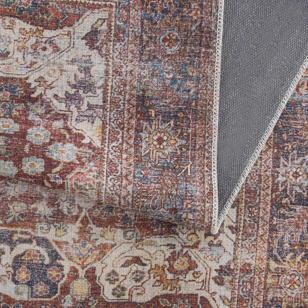 Elki Traditional Rust And Gray Washable Area Rug - The Rug Decor