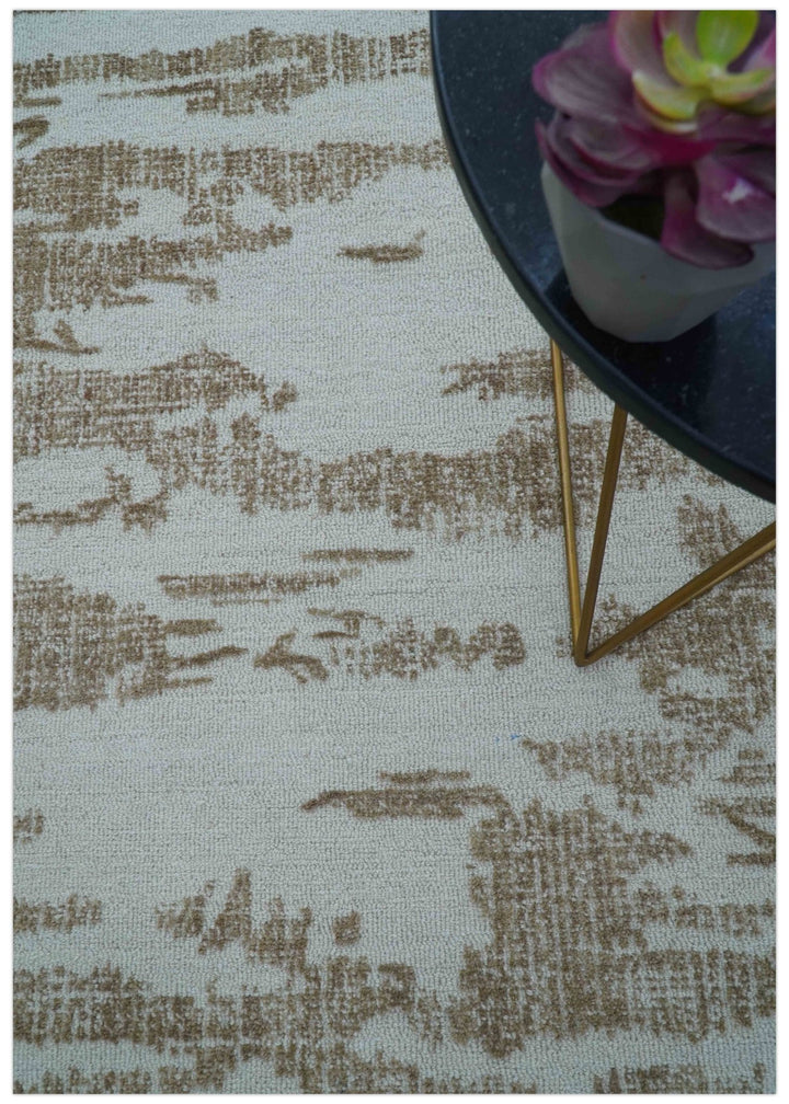 Ella Custom Made Abstract Brown And Ivory Hand Tufted wool rug - The Rug Decor