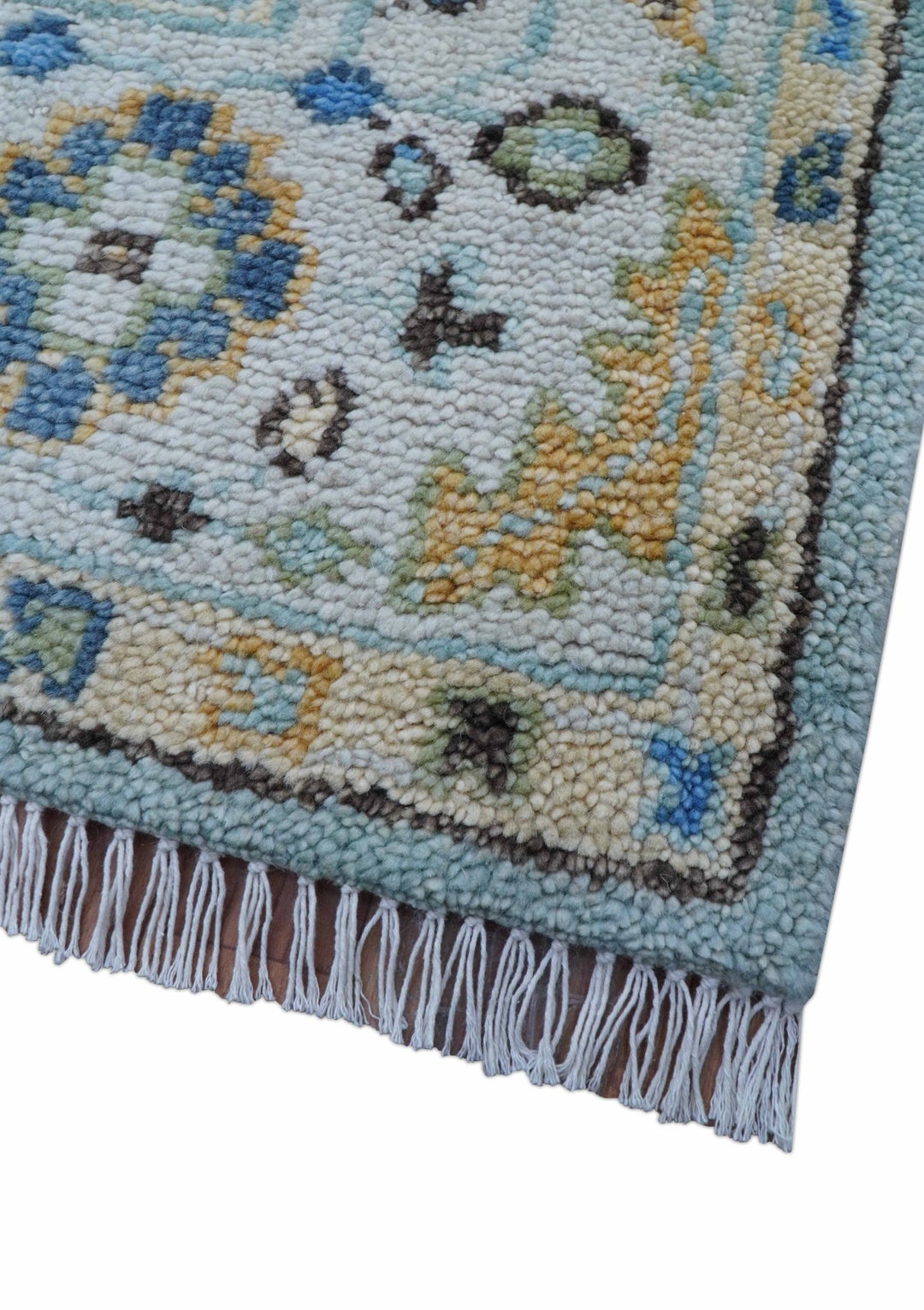 Ellie Blue And Beige Turkish Design Hand Knotted Wool Rug - The Rug Decor