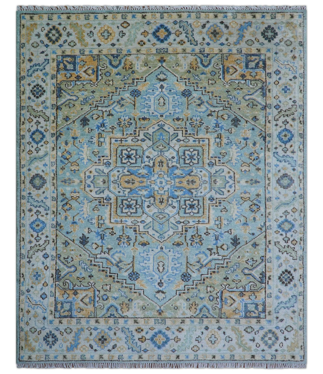 Ellie Blue And Beige Turkish Design Hand Knotted Wool Rug - The Rug Decor
