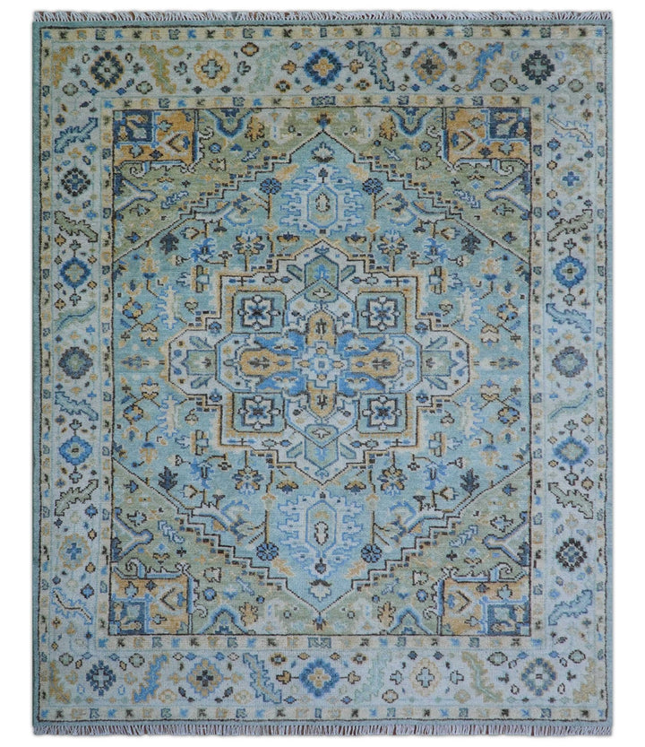 Ellie Blue And Beige Turkish Design Hand Knotted Wool Rug - The Rug Decor