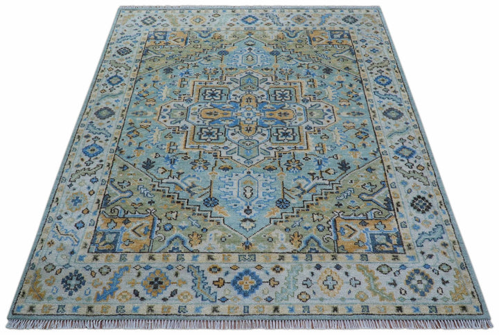 Ellie Blue And Beige Turkish Design Hand Knotted Wool Rug - The Rug Decor