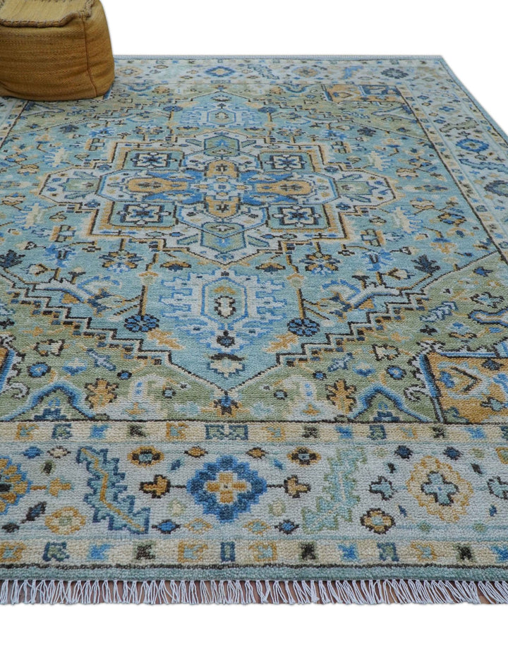 Ellie Blue And Beige Turkish Design Hand Knotted Wool Rug - The Rug Decor