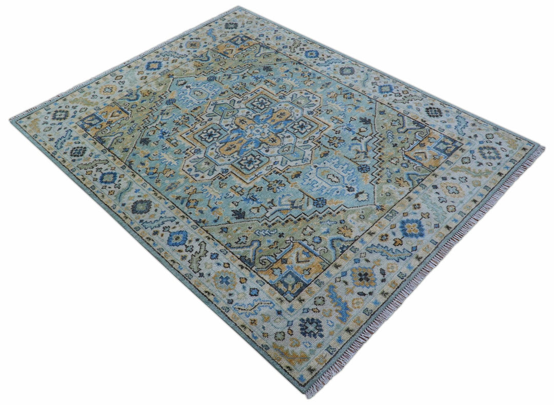 Ellie Blue And Beige Turkish Design Hand Knotted Wool Rug - The Rug Decor