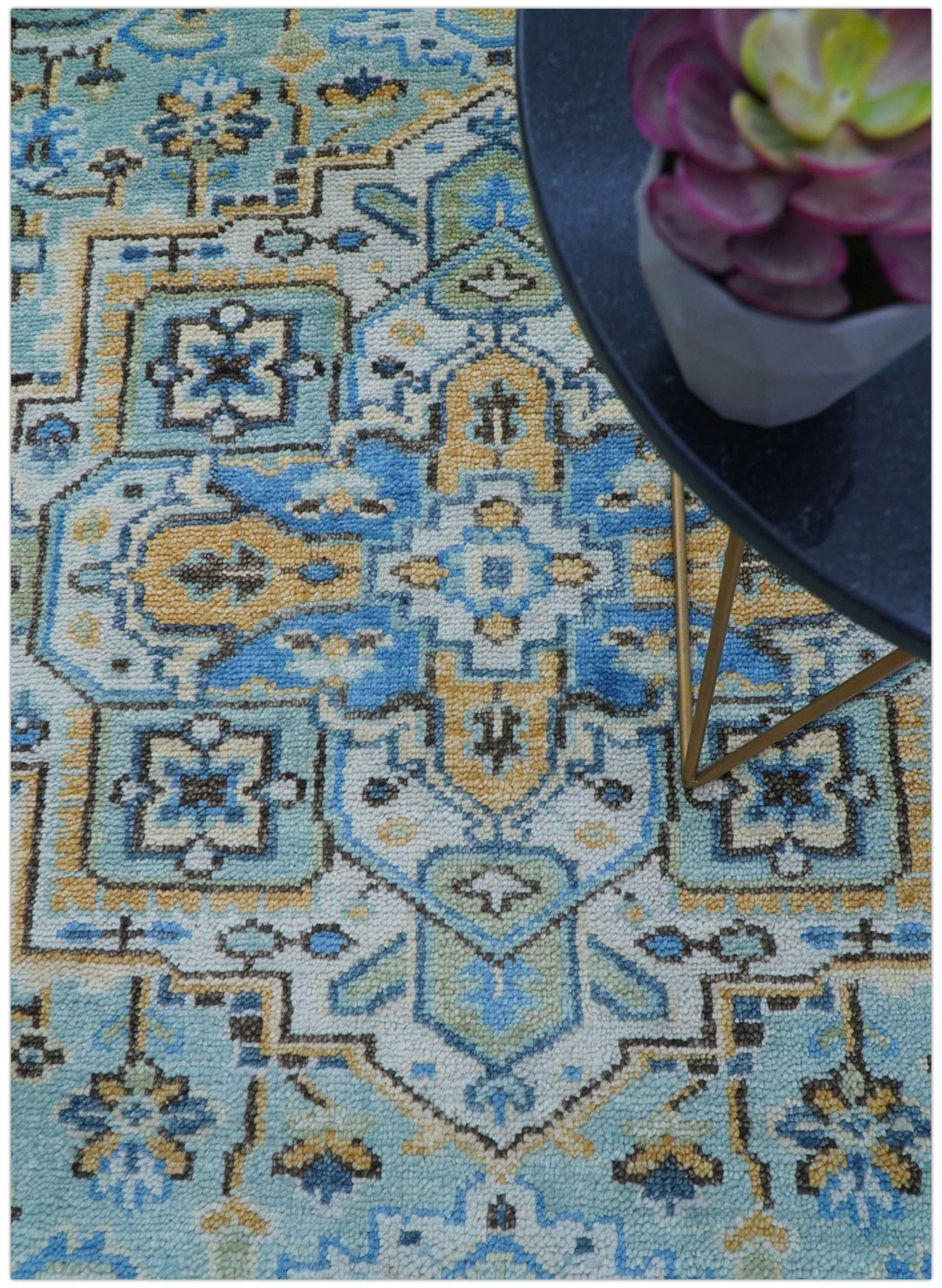Ellie Blue And Beige Turkish Design Hand Knotted Wool Rug - The Rug Decor