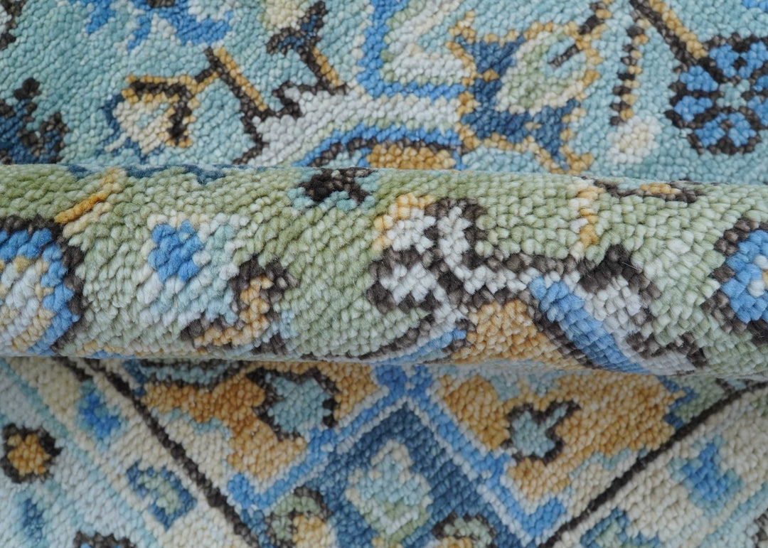 Ellie Blue And Beige Turkish Design Hand Knotted Wool Rug - The Rug Decor